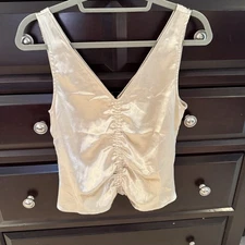 H & M Ruched Satin Tank Blouse Cream Woman’s Size Small NWT