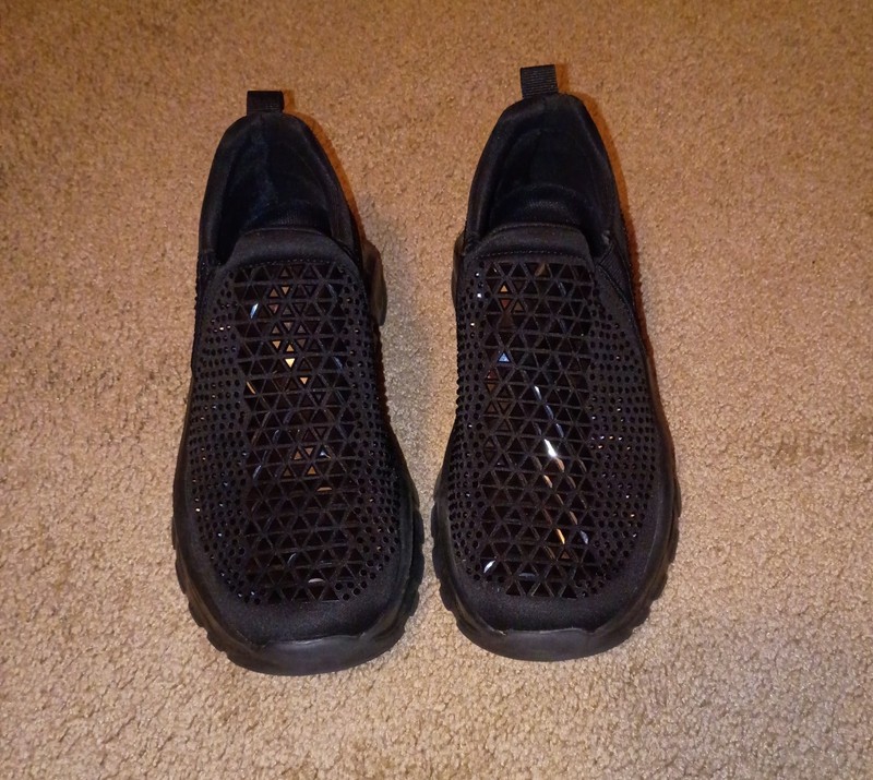 Women's Luok Air Cooled Black Rhinestone Slip Ons Size 6 1/2