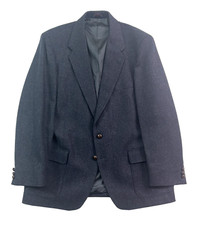 VTG 90s Farah 46L Navy Blue Herringbone Tweed Blazer Jacket Sport Suit Coat Wool