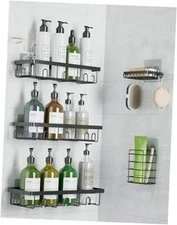  Shower Caddy 5 Pack, Adhesive Shower Organizer Bathroom Black