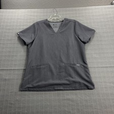 FIGS Technical Collection Women  s L Gray Scrub Top V-Neck Short Sleeve Pockets