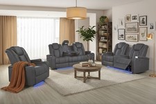 NEW LED 3PC Performance Fabric Power Recliner Sofa Set Gray USB  Reading Lights