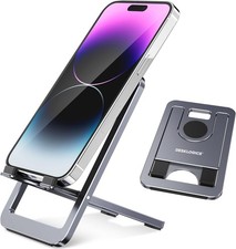 Portable Phone Stand for Desk, Aluminum Adjustable Cell Holder, Grey