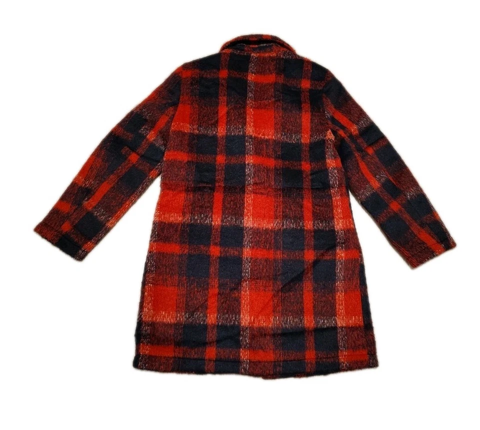 Yoki Long Plaid Button Front Coat Woman's Medium Heavy Red Black Lined Garment - Image 2 of 4