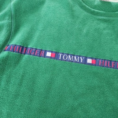 Vintage 90's Tommy Hilfiger Jeans Fleece Crewneck Sweatshirt Mens 2XL Green 