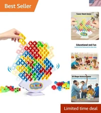 64 Pcs Stacking Tower Game with 22 Gameplay Cards, Giant Tumble Balance Game ...