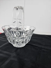 Vintage Poland BLOCK Lead Crystal Tulip Garden Handled Flower Basket Y3916 8"