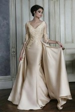 Mermaid Evening Dress Detachable Skirt Appliques V-Neck Party Gown Prom Dresses