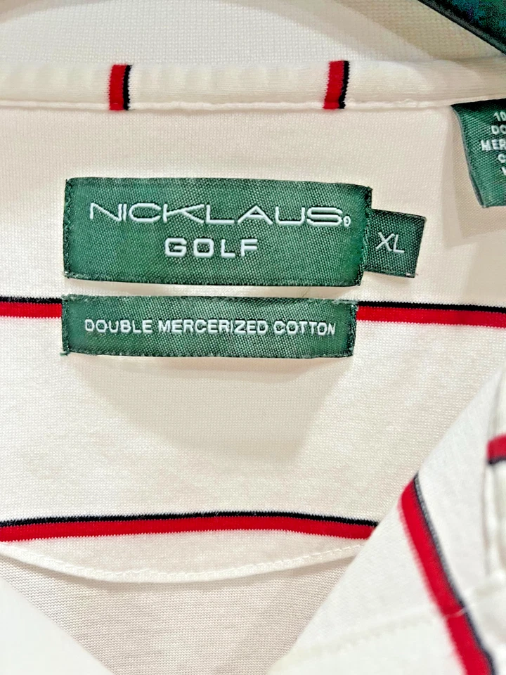 Men's Size XL Nicklaus Golf Shirt BT White with Red Stripe Short Sleeves - Image 4 of 4