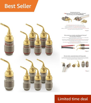 #ad FanLock Excel Series 24K Gold Plated 2mm Pin Plugs 12 Pcs Speaker Connectors $75.59
