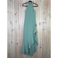 NWT Lulus Majestic Perfection Sage Green Ruffled Halter Maxi Dress Wedding Sz M