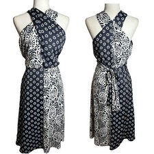 Ann Taylor Mod Blue White Floral Bandana Spring Faux Wrap Dress Size 4 NWT