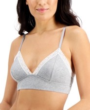 Jenni On Repeat Wide Lace Trim Cotton Bralette Grey Heather, Size Medium