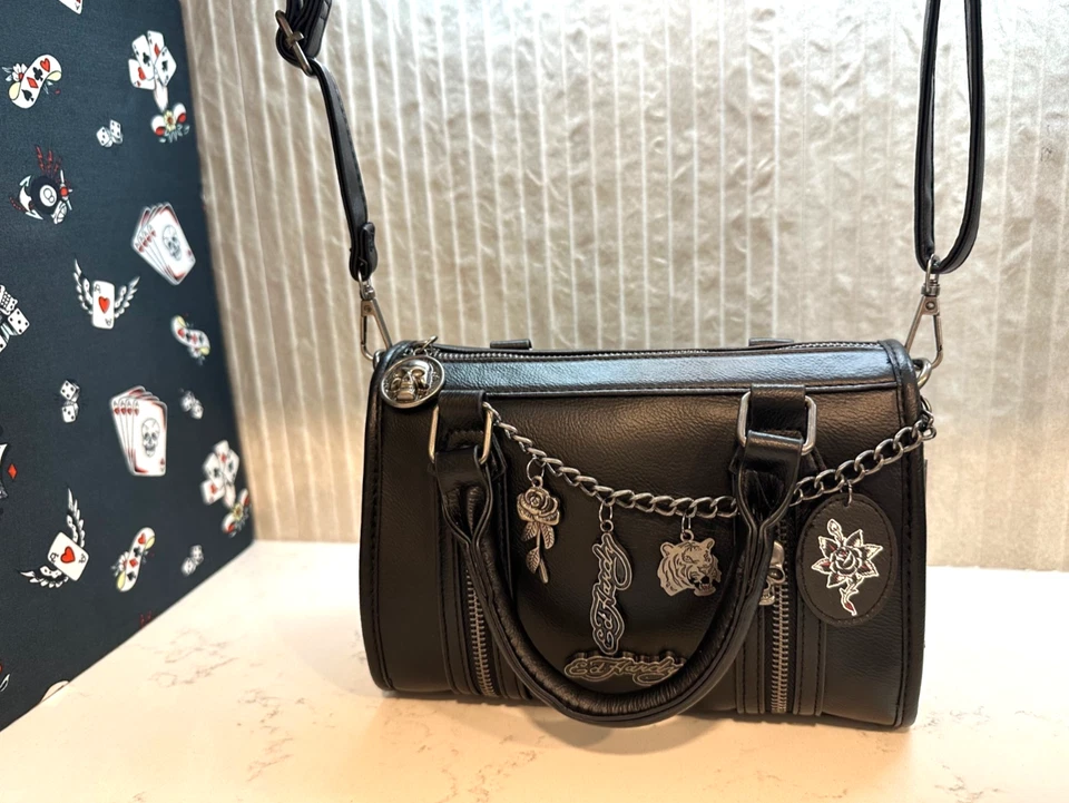 Mini Cartera Ed Hardy Negra con Cadena Estampado de Tigre Interior Correa Extraíble Nueva con Etiquetas Foto 4 de 4