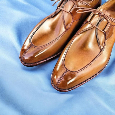 Handmade Honey Tan Leather Wholecut Dress Shoes - Woven Detail Artisan for Men's