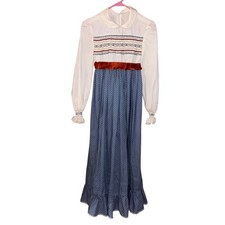 Vintage girls prairie cottage core smocked maxi dress long sleeve youth XL