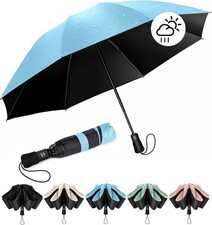 Regenschirm Gro&szlig; Automatik Sturmfest Kompakt Tragbar UV-Schirm Schwarz 210T