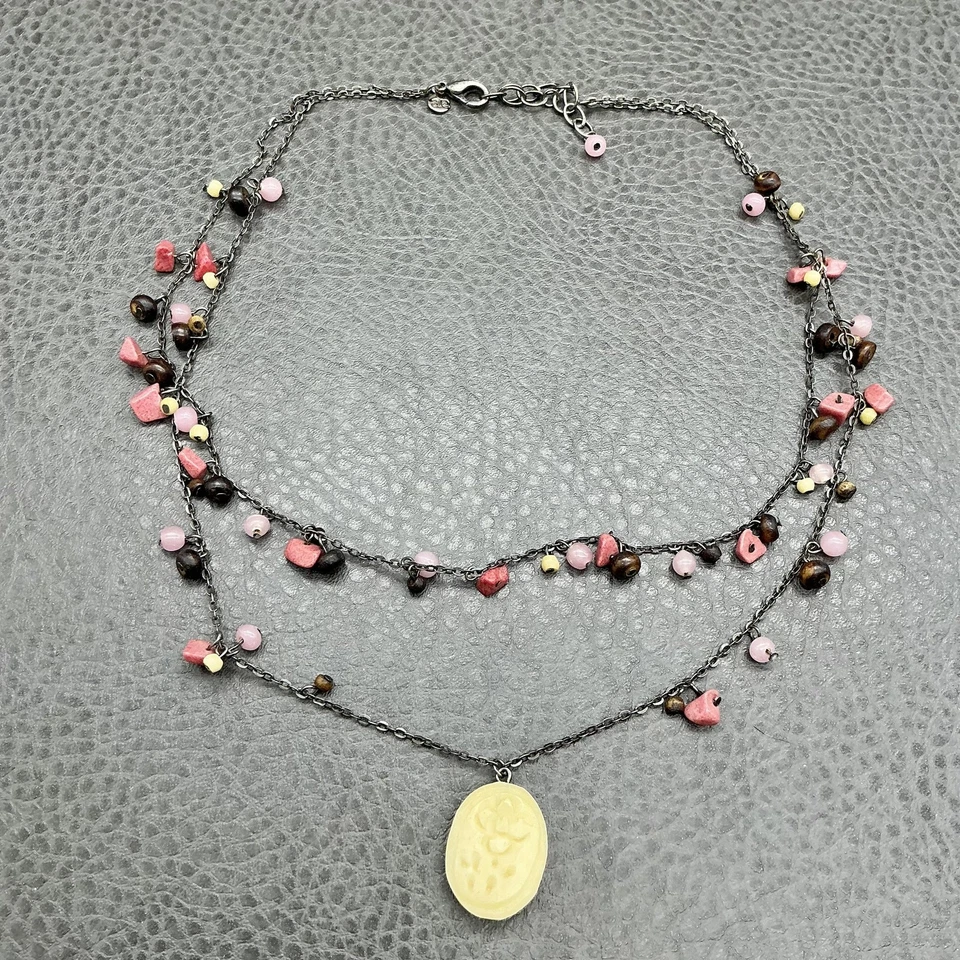 American Eagle Outfitters Necklace Layered Beaded Pendant Womens Boho Dangle 18" - Image 2 of 4