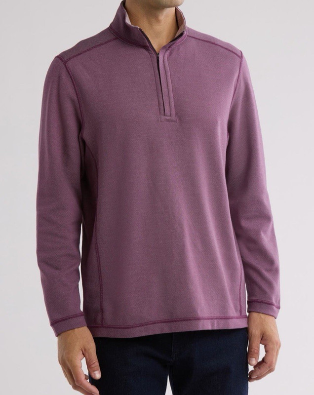 Tommy Bahama Switch It Up 1/4 Zip Sweater Reversible Matte Plum Men’s Med. NWT