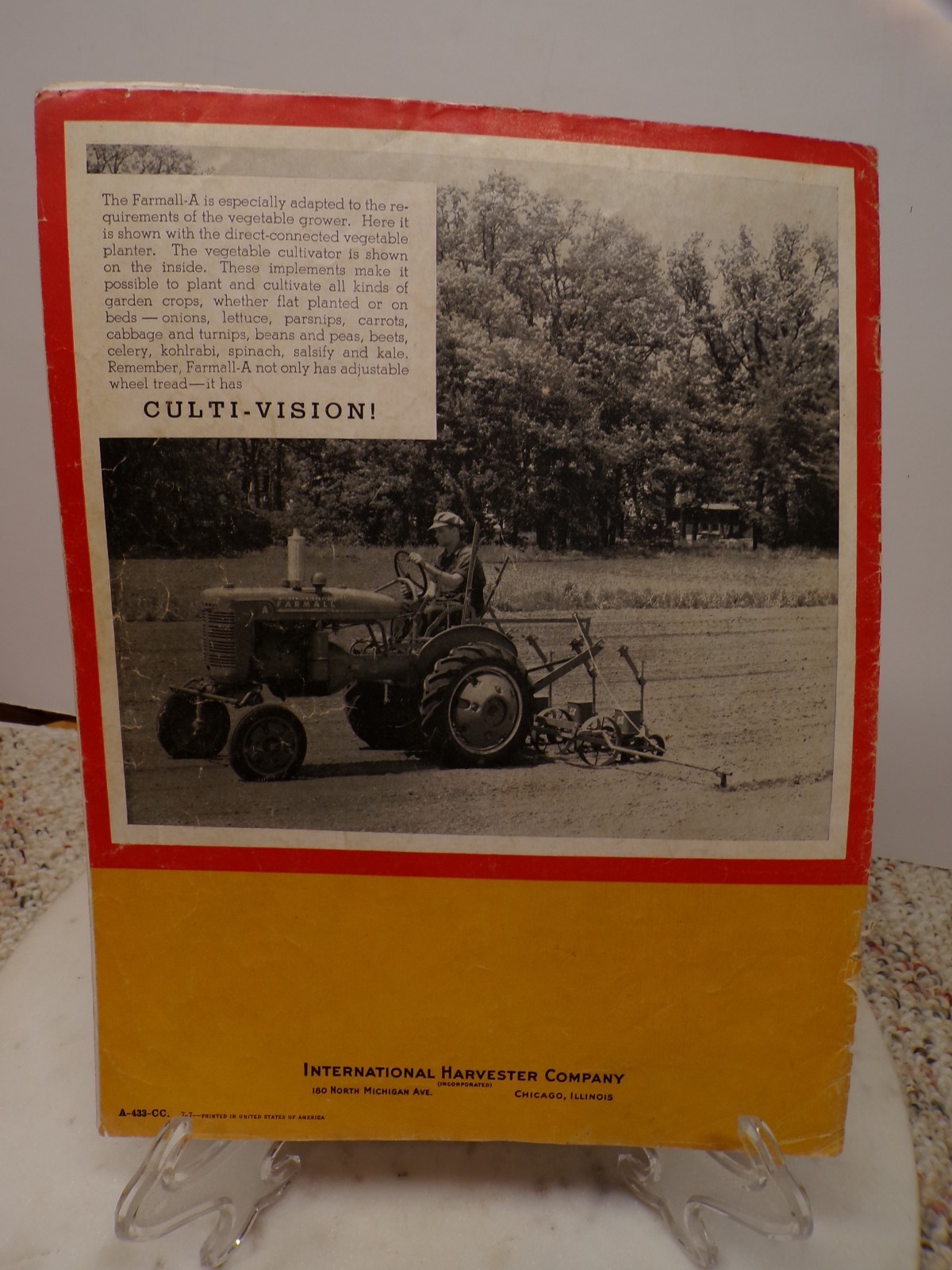 McCormick-Deering Farmall A One-Row Tractor W/Culti-Vision IH Booklet A-433-CC