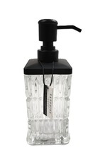 NEW 3D GLASS CRYSTAL VERTICAL STRIPES SQUARE SOAP DISPENSER,BLACK PUMP