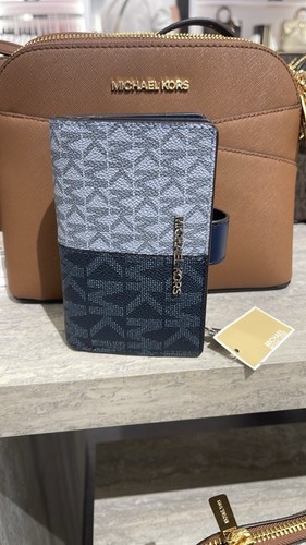 Michael Kors Jet Set Travel MD Bifold Zip Coin Credit Card Wallet MK Navy Blue - Picture 6 of 24