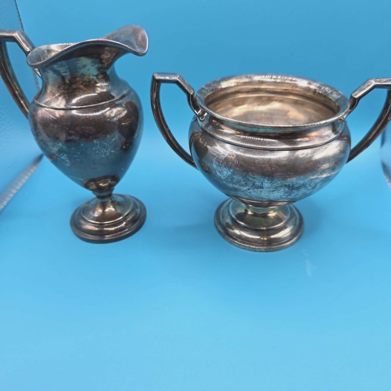 Antique Watson for Wilcox & Wagoner Sterling Silver Footed Creamer & Sugar Bowl