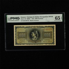 1942 Greece/German&Italian Occupation WWII 1000 Drachmai Pick#118 PMG 65 EPQ UNC