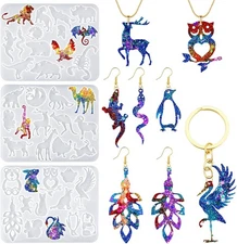 Resin Earring Molds 3pcs Animal Shape UV with Holes Keychain... 