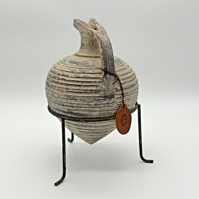 Handmade Studio Pottery Lidded Vessel on Metal Stand - SAI