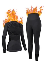 Womens Long Johns Thermal Base Layer Underwear Black X-Large