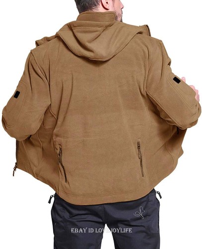Men's Tactical Fleece Jacket Full-Zip Up Outdoor Windproof Hooded Warm Work Coat - Picture 36 of 43