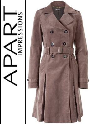 NEU LÄSSIG TRENCHSTYLE DESIGNER MANTEL CORD KORD 32 34 APART taupe 119  *351721