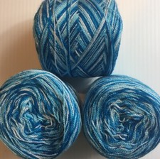 Lace yarn Crystal Color 884-Blues. Acrylic /Rayon. 900 yrds Per Ball 1 Set of 3