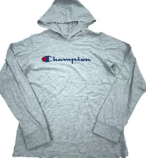 Champion Shirt Boys XL Gray Blue Tee Hoodie Spell Out Thin Lightweight Youth Kid