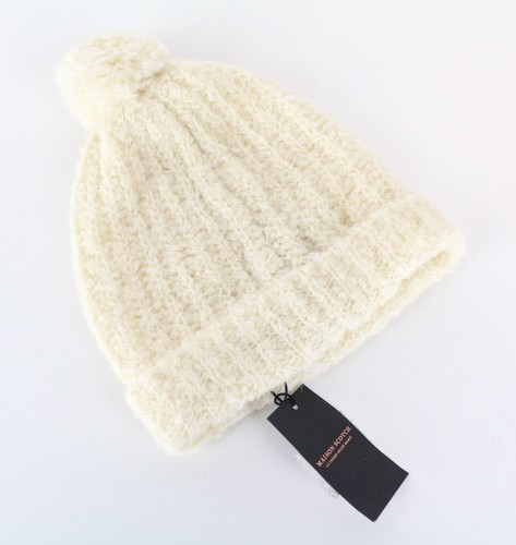 MAISON SCOTCH Women Hat One Size Off-White Beanie Wool Alpaca Teddie Pom Pom - Picture 2 of 6