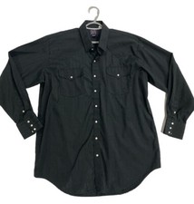 Rock Creek Ranch Mens Pearl Snap Black Long Sleeve Shirt Tallman Size 17.5 x 36