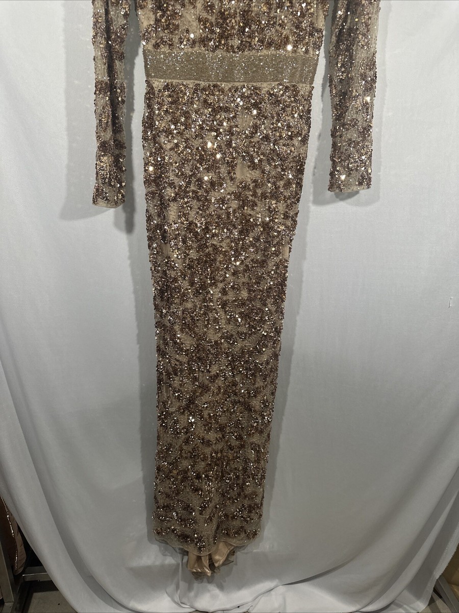 NWT Mac Duggal [ 4 ] 5453 Hand Embellished Long Sleeve Gown