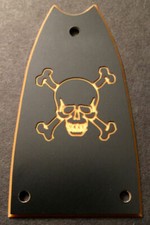 GUITAR TRUSS ROD COVER Engraved Etch Fit EPIPHONE Scoop - SKULL BONES BLACK GOLD