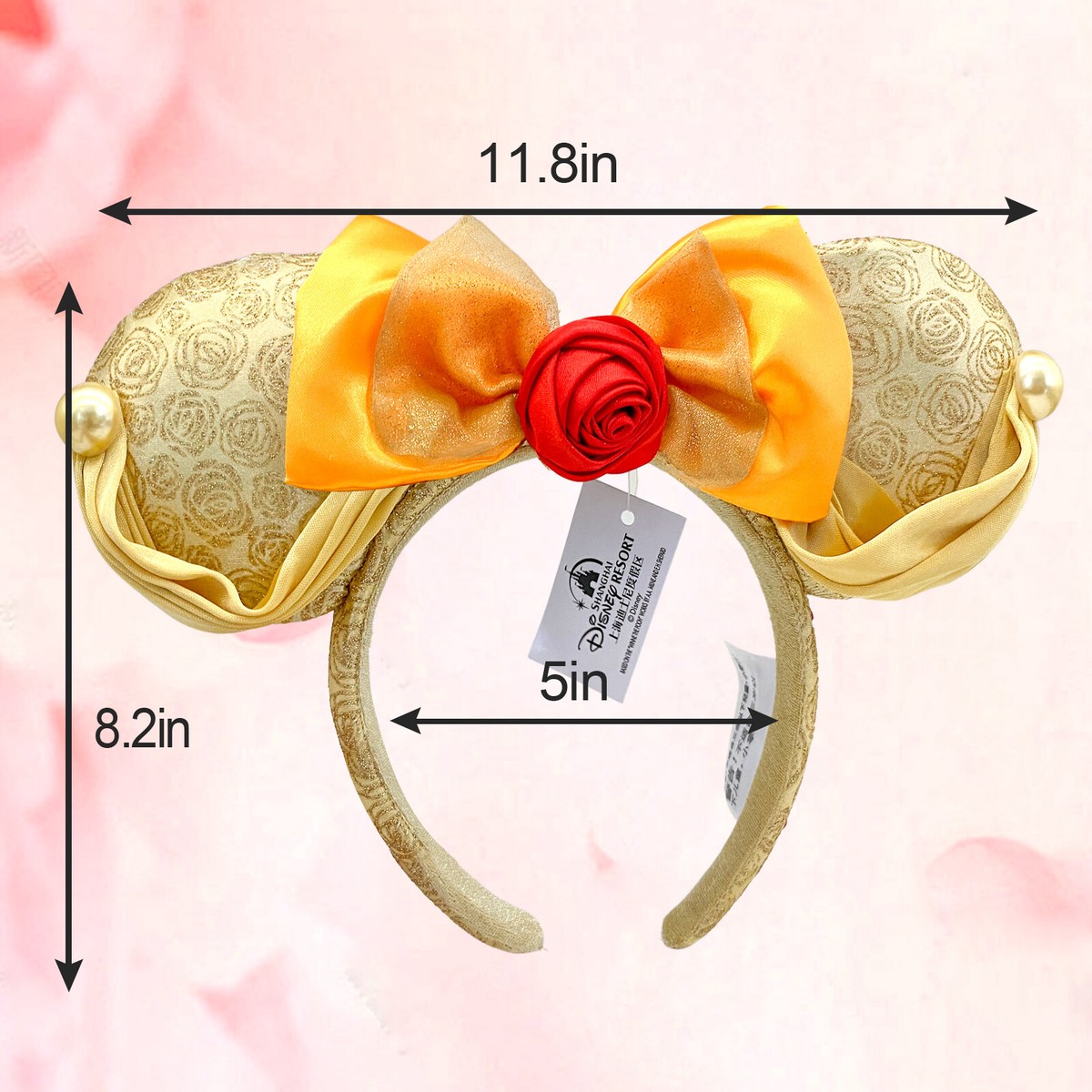 NWT DISNEY PARKS Belle Beauty & The Beast Gold Bow Rose Minnie Ears Headband Disney- Parks Belle Beauty & the Beast Rose Bow Minnie Mouse  main image 3