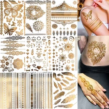 9 Sheets 110+ Designs Flash Gold Temporary Tattoos Metallic for Women Adult, Gir