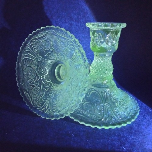 Duncan & Miller Sandwich Glass Clear Manganese Stem 41 Taper 2 Candle Holders - Picture 2 of 11