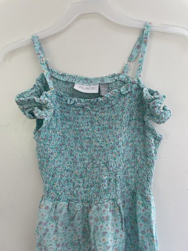TCP Kids Girls Floral Smocked Off Shoulder Adjustable Strap Rayon Dress Blue L - Picture 4 of 7