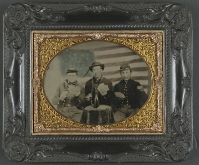8'' x 10'' Three unidentified soldiers playing cards, smoking, and drinking.