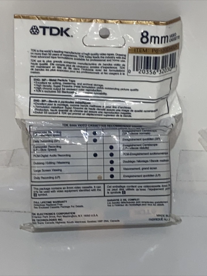 TDK EHG120 E-HG 120 Metal Particle 8MM Camcorder Video Cassette NTSC P6-120 NEW - Image 4 of 4