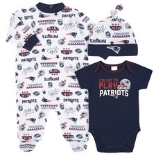 New England Patriots Baby Onesie, Hat Sleeper Set - Gerber NFL Newborn 3-6m