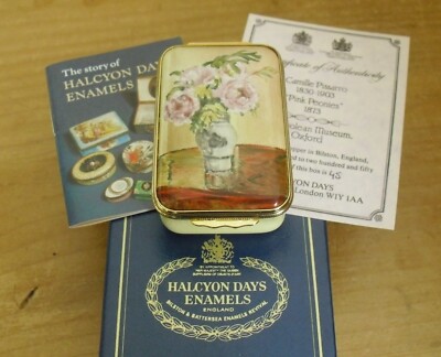 Boxed Ltd Ed Halcyon Days ''Pink Peonies'' - Camille Pissarro Emaille Box - 2 1/2''