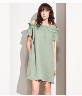 Anthropologie Amadi Nola Off the Shoulder Dress Olive Green Soft and Casual  XS | eBay