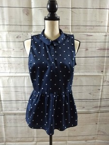 Elle-Woman-039-s-Navy-and-White-Polka-Dot-Sleeveless-Top-M