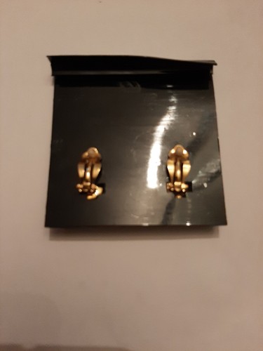 Swarovski Clip On Earrings 1980s Gold Tone Metal Black Crystal GB - Picture 2 of 4